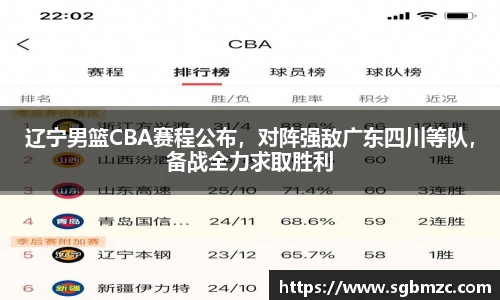 辽宁男篮CBA赛程公布，对阵强敌广东四川等队，备战全力求取胜利